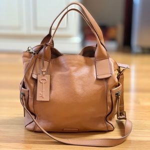 Fossil caramel leather bucket/hobo bag